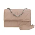 Quilted beige shoulder bag with silver chain handle and matte leather finish - One Size / Khaki