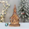 Iglesia navideña de madera de 39cm con luces LED y lentejuelas naranjas festivas - Estilo Iglesia de Techo Puntiagudo (B5348)