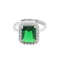 Adjustable S925 silver ring featuring emerald cut green gemstone with diamond halo - Rectangular Emerald Green Halo Open Ring (TJ758戒指-祖母绿) / Adjustable Open