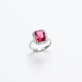 S925 sterling silver ring with large rectangular pink emerald-cut gemstone and zircon halo - Rectangular Rose Red Halo Open Ring (TJ758戒指-玫红) / Adjustable Open