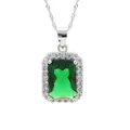 Vintage emerald cut green gemstone pendant necklace with S925 sterling silver chain - Rectangular Emerald Green Rhinestone Pendant Only (Without Chain) / 925 Silver / Emerald