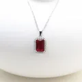 Elegant silver necklace featuring a rectangular red ruby pendant with zircon halo - Rectangular Rose Red Halo Pendant Only (Without Chain)(D1582单吊坠-玫红)