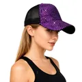Women's baseball cap featuring purple rhinestones and breathable black mesh back - Black Mesh Cap With Violet Diamonds / Adjustable