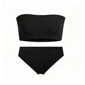 Two-piece black strapless bandeau bikini set with high-elastic seamless fabric texture - XS / Black