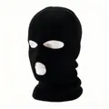 Winter thermal 3-hole knitted balaclava mask for skiing and outdoor cycling in black - One Size (Elastic) / 3-Hole Black