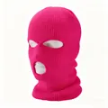Three-hole knitted balaclava mask in rose red for skiing and outdoor sports protection - One Size (Elastic) / 3-Hole Rose Red