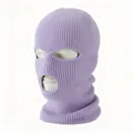 Lavender knitted 3-hole balaclava mask with ribbed texture for winter protection - One Size (Elastic) / 3-Hole Light Purple