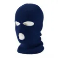 Navy blue 3-hole knitted balaclava mask for winter skiing and outdoor sports protection - One Size (Elastic) / 3-Hole Navy Blue