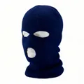 Winter thermal balaclava in dark blue, three-hole knitted face mask for cold weather sports - One Size (Elastic) / 3-Hole Royal Blue
