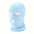 Knitted light blue balaclava ski mask with three-hole design for outdoor winter sports - One Size (Elastic) / 3-Hole Light Blue