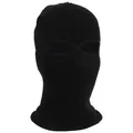 Winter black three-hole knitted balaclava mask for outdoor skiing and cycling protection - One Size (Elastic) / 2-Eye Black