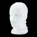White three-hole knitted balaclava for winter skiing and cycling warmth - One Size (Elastic) / 3-Hole White