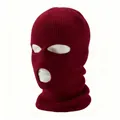 Three-hole burgundy knit balaclava for winter skiing and cycling warmth - One Size (Elastic) / 3-Hole Wine Red