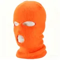 Bright orange 3-hole knitted balaclava mask for winter outdoor sports and warmth - One Size (Elastic) / 3-Hole Fluorescent Orange
