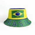 Reversible Brazil flag sun hat in yellow and green with Brasil text for soccer fans - Brazil Green Yellow Blue Colorblock Logo Letter Style (BRASIL)