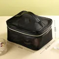 Portable black mesh toiletry bag with zipper and handle, 21x15.5x12cm size - Model 049 Makeup Bag
