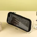 Borsa da viaggio in rete nera con cerniera e finiture in ecopelle, misura 23x12x9 cm - Stile ZP047 - Borsa per pennelli in rete nera
