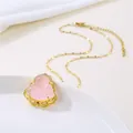 Pink chalcedony Maitreya Buddha pendant necklace with gold plated zircon inlay - Pink