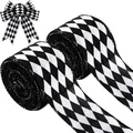 Black and white harlequin pattern ribbon rolls and decorative bow for gift wrapping - Black and White Diamond Grid Ribbon (R-C103)