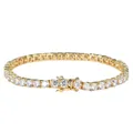 Classic gold tennis bracelet with 4-prong set round cubic zirconia and safety clasp - Bracelet / Width 4mm, Length approx 16cm / Gold (White Zirconia)