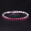 Silver tennis bracelet with 4mm deep red zircon stones and classic fold-over clasp - Bracelet / Width 4mm, Length approx 16cm / Silver (Rose Red Zirconia)