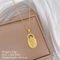 Detail of gold Virgin Mary pendant with micro-pave crystals and dimensions info - Virgin Mary Oval with Partial Zircon Style(6)