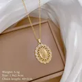 Detail of gold Virgin Mary pendant with dimensions 1.9x2.9cm and 40+5cm chain length - Virgin Mary Hollow Lace Style(18)