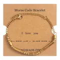 Detail of Morse code beaded bracelet on 'I love you' card featuring gold beads and tubes - Gold (I Love You)