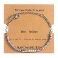 Detail of silver Morse code beaded bracelet on handmade card with Best Bitches engraving - Silver (Best Bitches)
