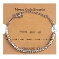 Detail of silver Morse Code bracelet on Kraft paper card with Never Give Up message - Silver (Never Give Up)