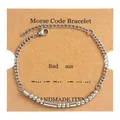 Detail of silver Morse code bracelet with beads on a Bad Ass handmade display card - Silver (Bad Ass)