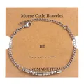 Silver Morse code bracelet with beads on a BFF display card for minimalist jewelry gift - Silver (BFF)