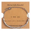Silver Morse Code bracelet with I Love You beads on handmade brown display card - Silver (I Love You)