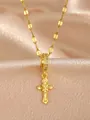 Detail of a vintage gold cross pendant with cubic zirconia bail on a flat link chain - Gold Vintage Relief Classical Cross (W196-PJ196048-GD)