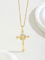 Elegante collar de cruz dorada con circonitas radiantes y cadena de eslabones finos - Cruz crucifijo de Jesús con circonita dorada (W101-PJ0947-GD)