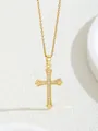 Gold plated cross necklace with zircon stones and vintage engraving detail - W101-pj0860-gd