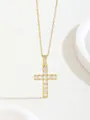 Elegant gold cross pendant necklace featuring full cubic zirconia insets and thin chain - W101-pj0946-gd