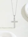 Silver cross pendant necklace featuring micro-paved sparkling cubic zirconia and O-chain - W101-pj0951-sl