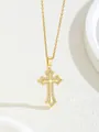Gold plated layered cross necklace with cubic zirconia pavé and solid center cross - W101-pj0954-gd