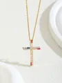 Gold cross necklace featuring vibrant multi-colored gemstones and sparkling cubic zirconia - 0872-gd