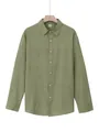 Men's olive green linen long sleeve shirt with classic button-down collar and texture - S / Army Green
