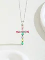 Cross necklace with colorful pear-cut cubic zirconia and elegant silver-tone chain - 0702-mx