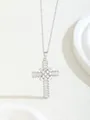 Silver tone cross pendant necklace with sparkling cubic zirconia on a dainty chain - 0717-sl