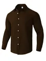 Men's solid coffee brown linen blend casual long sleeve shirt with white buttons - S / Coffee