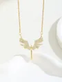 Golden angel wing pendant necklace with pavé cubic zirconia on minimalist white stand - Gold Angel Wing (W101-XL0346-GD)