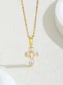 Golden cross necklace with double-layered pendant and rectangular zircon accents - W101-xl0351-gd