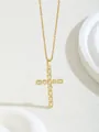 Elegant gold cross necklace with zircon stones and vintage style link chain for women - W101-xl0862-gd