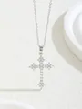 Silver cross pendant necklace with clear cubic zirconia on a white texture background - W101-xl0864-sl