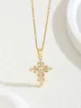 Elegant gold cross pendant necklace with radiant cubic zirconia crystals on fine chain - W101-xl0866-gd