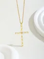 Gold plated cross necklace with baguette-cut cubic zirconia on a minimalist O-chain - W101-xl0870-gd